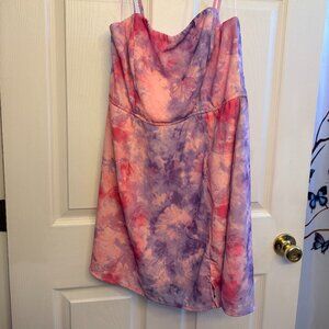 Francesca’s Purple & Pink Abstract Satin Mini Dress with Front Slit